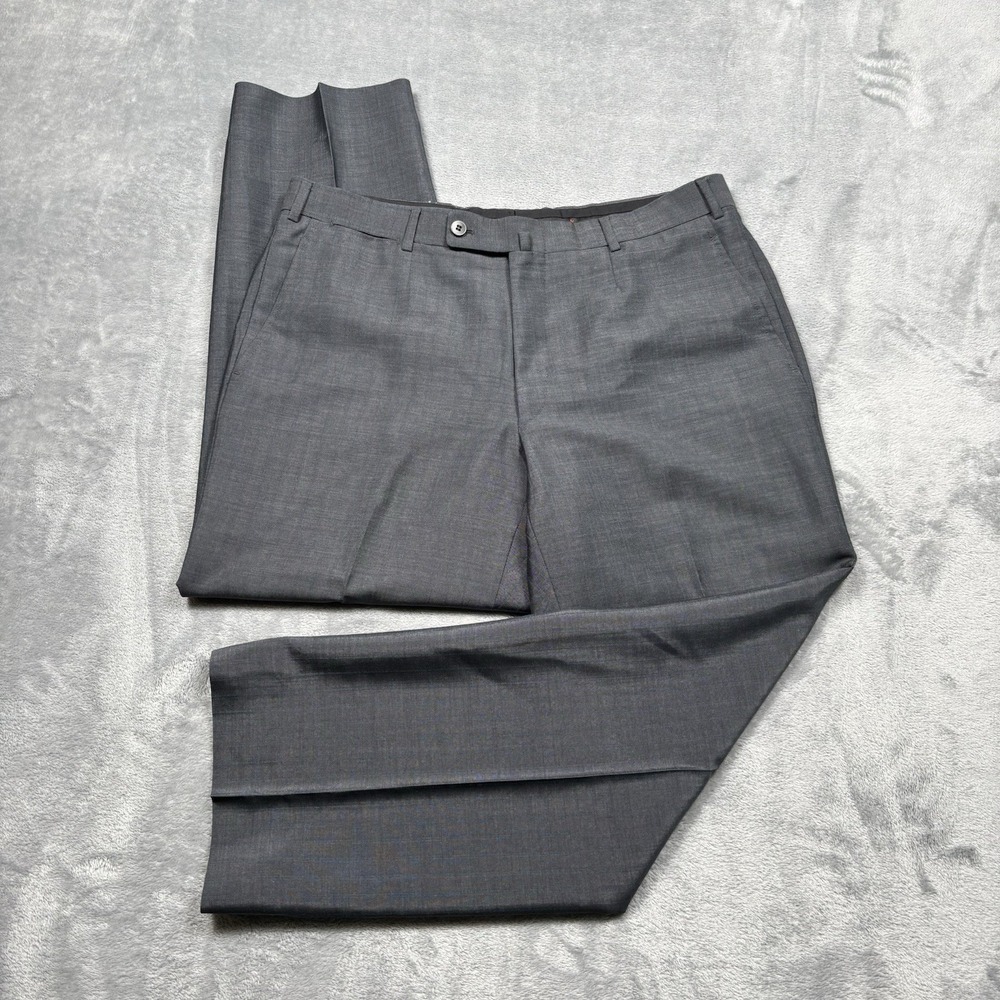 ISAIA Napoli 34x27 Men's 60% Mohair Wool Dress Pants Gray Blue Plaid Italy*